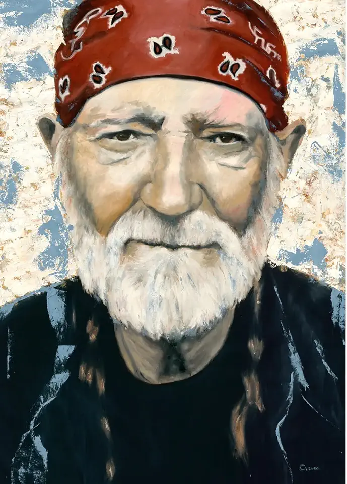TERRYCRUMSTUDIO Willie In Red Bandana, Canvas Print, By Artist, Terry Crum. (Framed in Gold Floater Frame, Canvas Size, (20x34), Willie in Red Bandana)