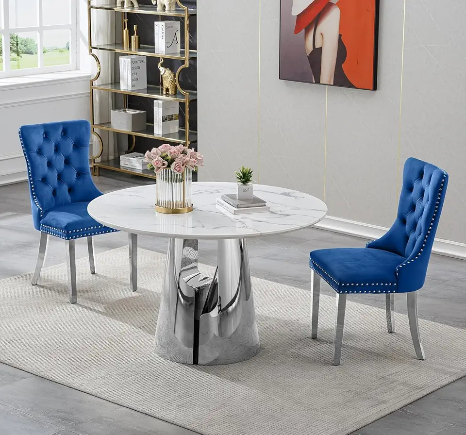 3 Piece White Marble Dining Table Set for 2, 47