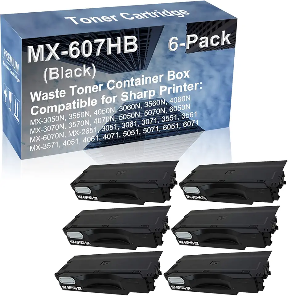 6-Pack Compatible High Capacity MX607HB MX-607HB Waste Toner Container Box use for Sharp MX-3050N, 3550N, 4050N, 3060N, 3560N, 4060N, MX-3070N, 3570N, 4070N Printer (Black)