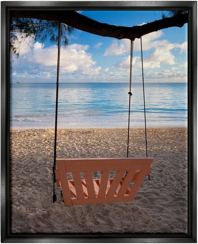 Stupell Industries Beach Swing Relaxing Shore View Framed Floater Canvas Wall Art, Design by Dennis Frates