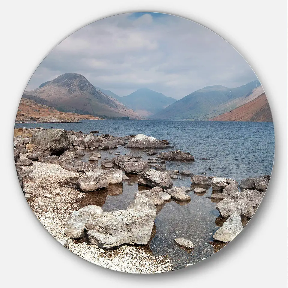 Designart Rocky Wast Water in Lake District Landscape Circle Wall Art-Disc of 23, 23X23-Disc of 23 inch, Blue