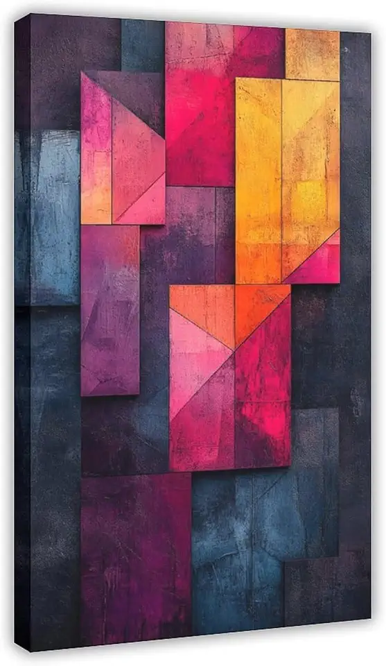 Abstract Geometric Punk Art Print – Dark Purple And Electric Blue – Unique Subculture Wall Decor Poster Print for Teen Boys Room Wall Art Canvas Painting Print 20x30inch(50x75cm)