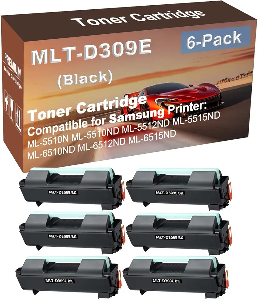 6-Pack Compatible High Yield ML-6512ND, ML-6515ND Printer Cartridge Replacement for Samsung MLT-D309E Toner Cartridge (Black)
