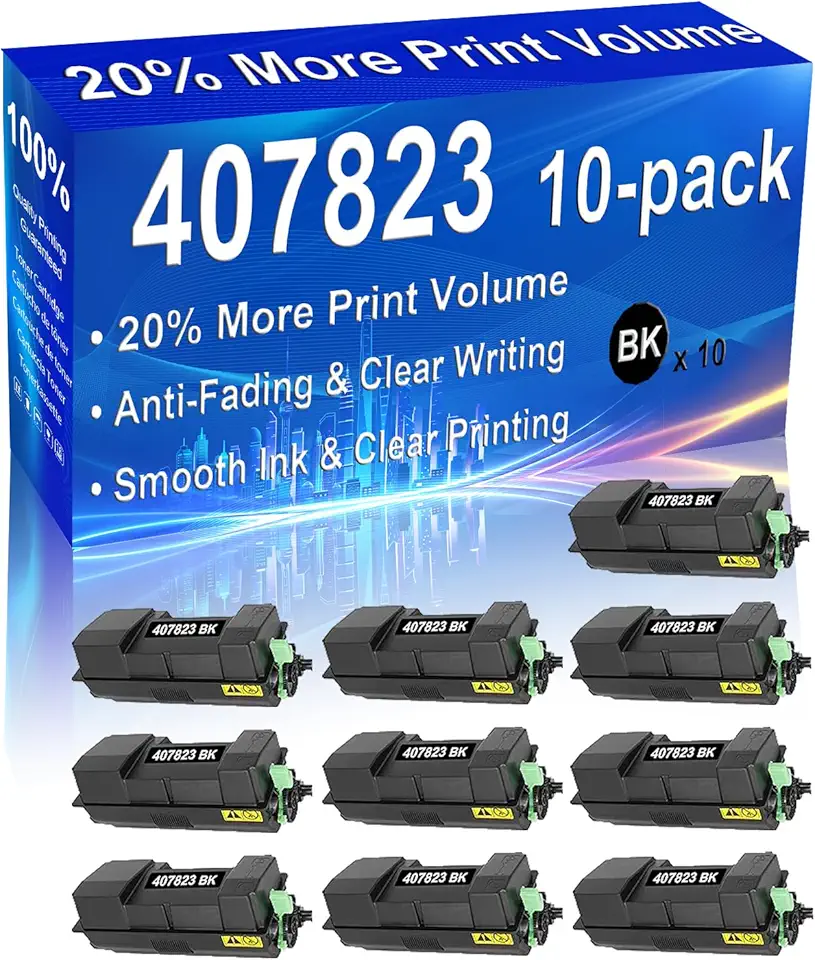 10-Pack (Black) Compatible High Yield 407823 Toner Cartridge Use for SP 5300, SP 5300DN, SP 5310, SP 5310DN, MP 501, MP 501SPF, MP 601, MP 601SPF Printer