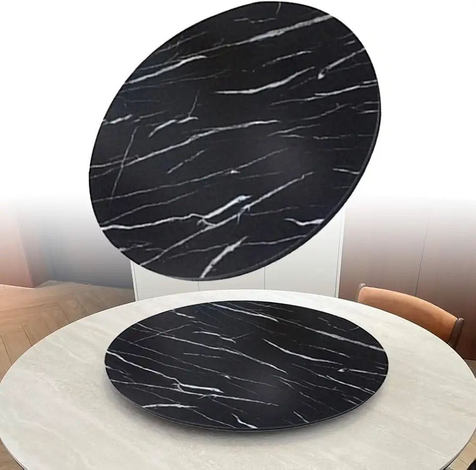 Round Lazy Susan Turntable 360° Rotating Serving Tray 20 24 28 30 36 40in Wood Tabletop Rotating Tray Dining Table Turntable for Kitchen(Black Marble,70 cm (27 in))