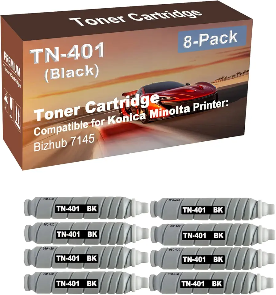 8-Pack Compatible High Capacity TN401K TN-401K (960-420) Imaging Toner Cartridge use for Konica Minolta BizHub 7145 Printer (Black)