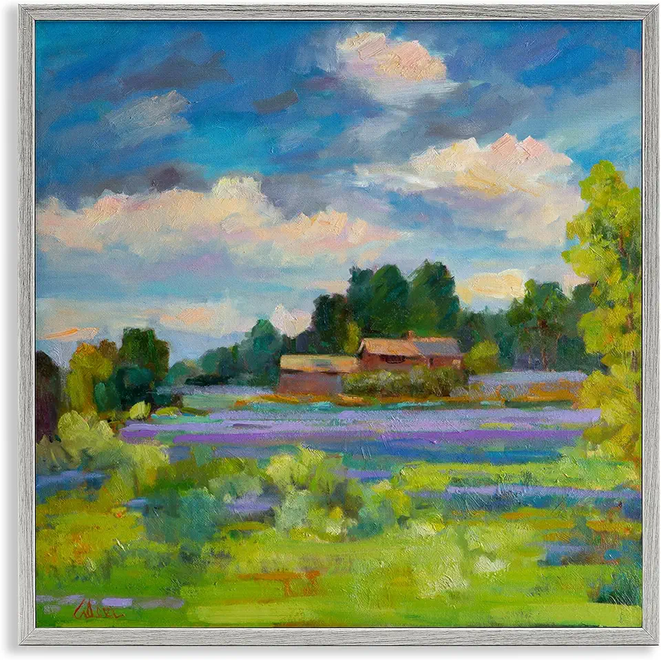 Stupell Industries Lavender Countryside Landscape Gray Framed Giclee Wall Art Design by Alexi Fine, 24 x 24