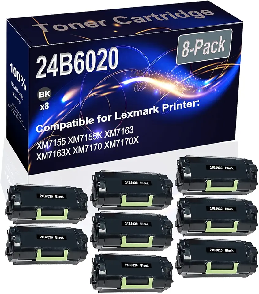 8-Pack (Black) Compatible 24B6020 Printer Toner Cartridge (High Capacity) fit for XM7155 XM7155X XM7163 Printer