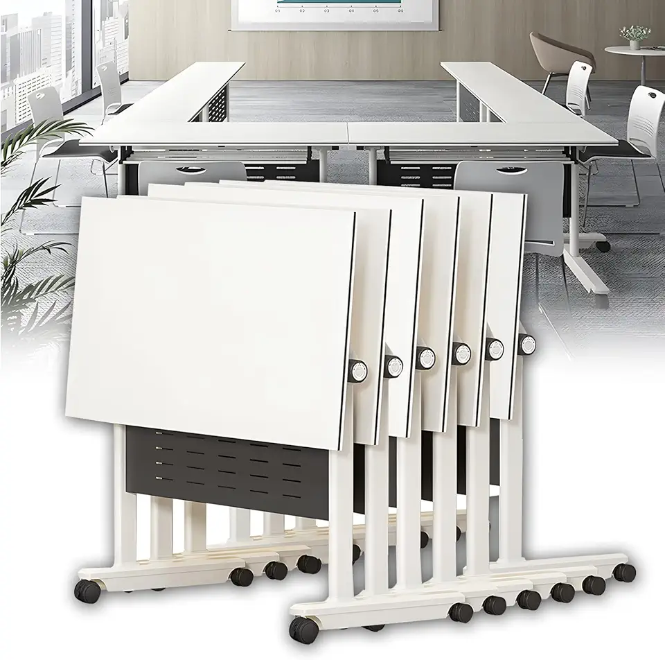 Folding Table, Portable Folding Conference Tables on Wheels - 6 Pack 70.8 x 15.7 - Ideal for Office Training Seminar Classroom & Home Use - Space Saving