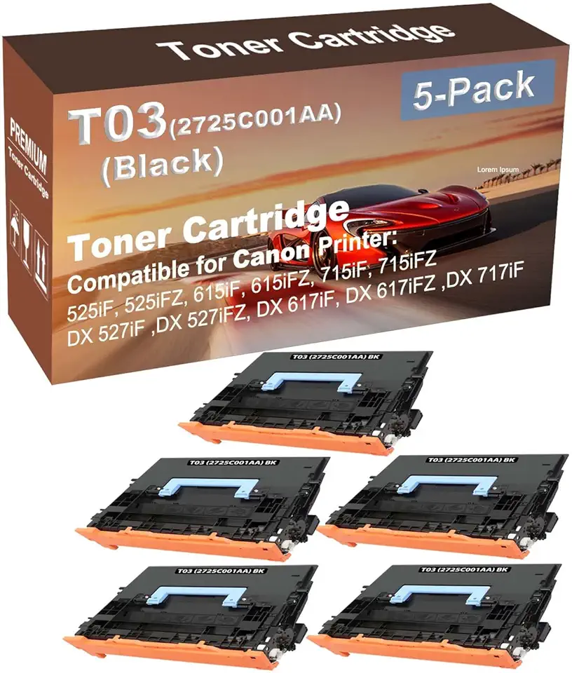 5-Pack Compatible High Yield 715iF, 715iFZ, DX 527iF,DX 527iFZ Printer Cartridge Replacement for Canon T03 (2725C001AA) Toner Cartridge (Black)