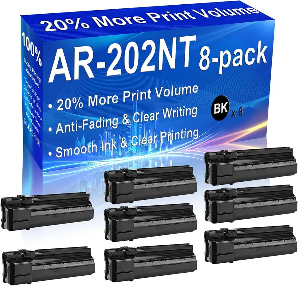 8-Pack (Black) Compatible High Yield AR-202NT Printer Toner Cartridge use for AR-162 AR-163 AR-164 AR-201 AR-207 M160 Printers