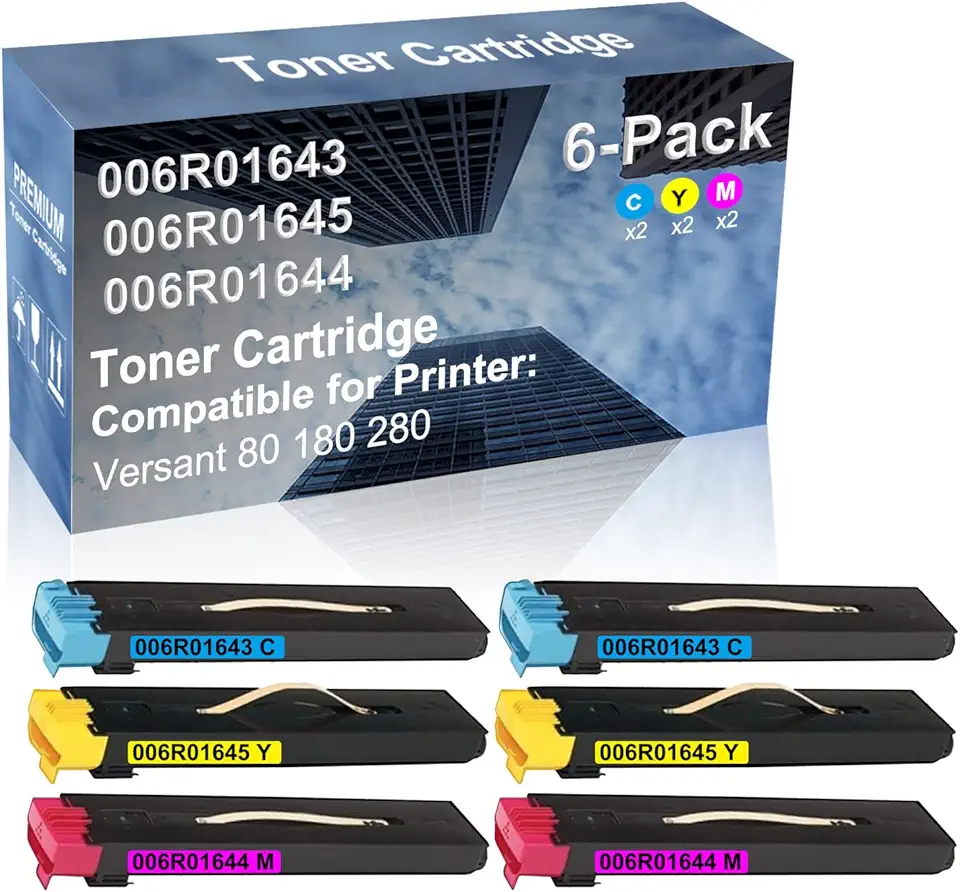 6-Pack (2C+2Y+2M) Compatible Versant 80 180 280 Printer Toner Cartridge High Capacity Replacement for 006R01643+ 006R01645+ 006R01644 Toner Cartridge