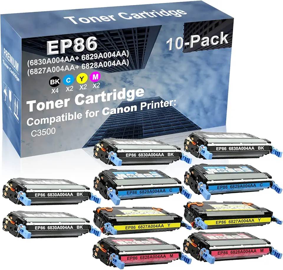 10-Pack (4BK+2C+2Y+2M) Compatible High Yield EP86 (6830A004AA+ 6829A004AA+ 6827A004AA+ 6828A004AA) Laser Printer Toner Cartridge Used for Canon ImageClass C3500 Printer