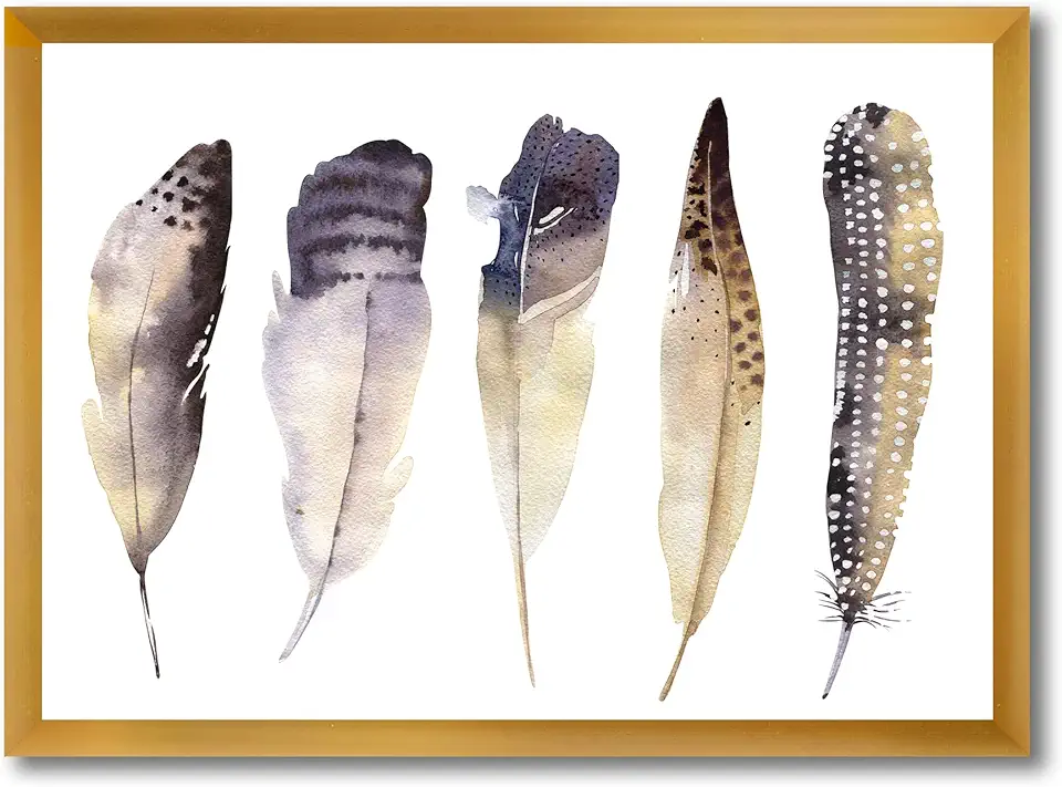 Boho Ethnic Dark Gray Feathers II Bohemian & Eclectic Framed Wall Art