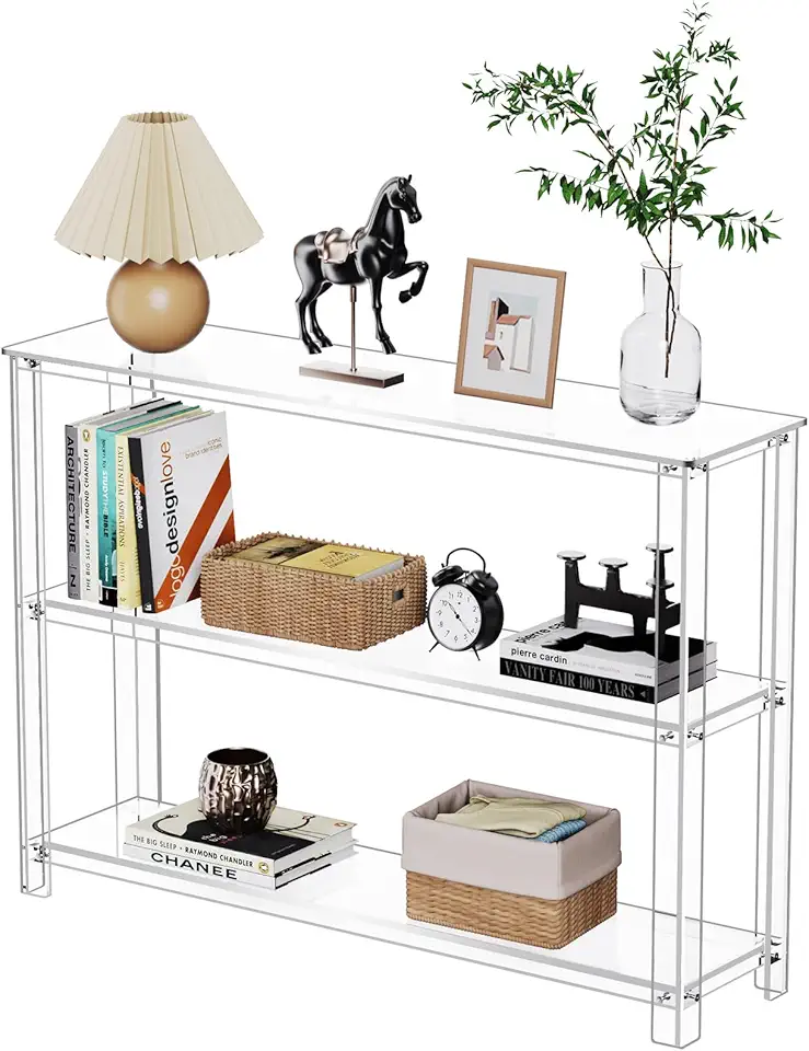 Acrylic Console Table, 3 Tier Entryway Table with Storage Shelves (Clear)