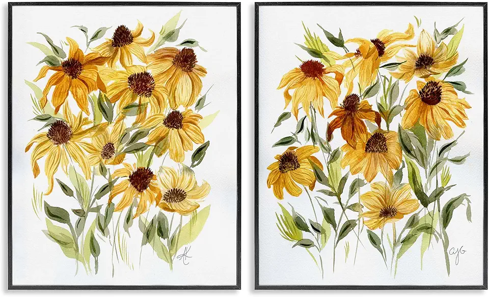 Stupell Industries Yellow Rudbeckia Flowers 2pc Black Framed Giclee Wall Art Set Design by Alexandria Gilbert Kincaid, 11 x 14