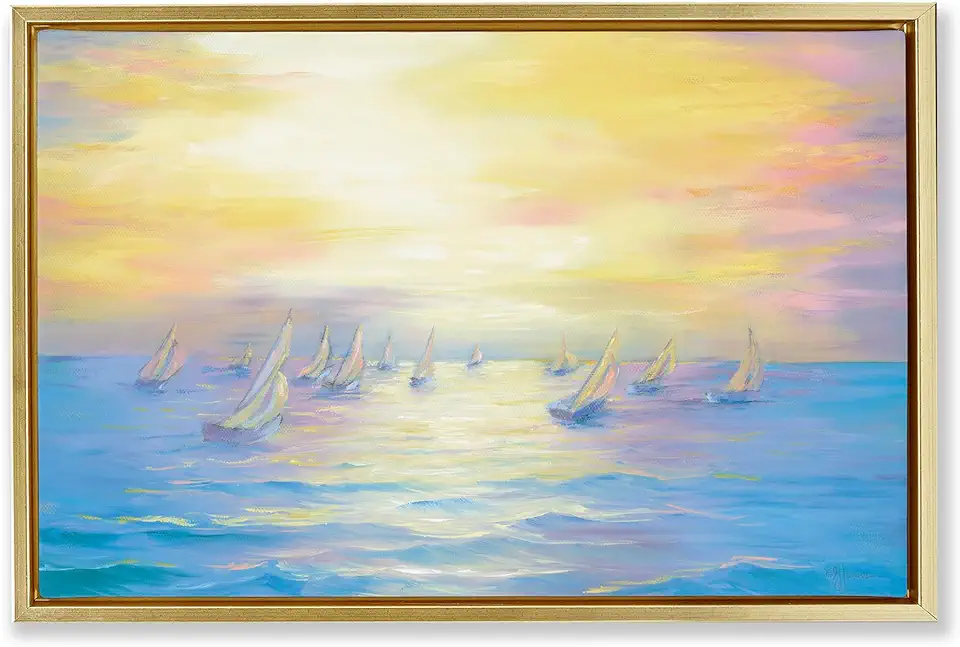 Stupell Industries Sun Bleached Seascape Gold Framed Floater Canvas Wall Art Design by Georgia Janisse, 25 x 17