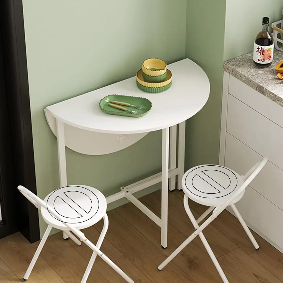 Folding Drop Leaf Dining Table Ultra-Thin Round Foldable Table Multifunctional Kitchen Tables 3 Modes Available Space-Saving for Living Room Kitchen