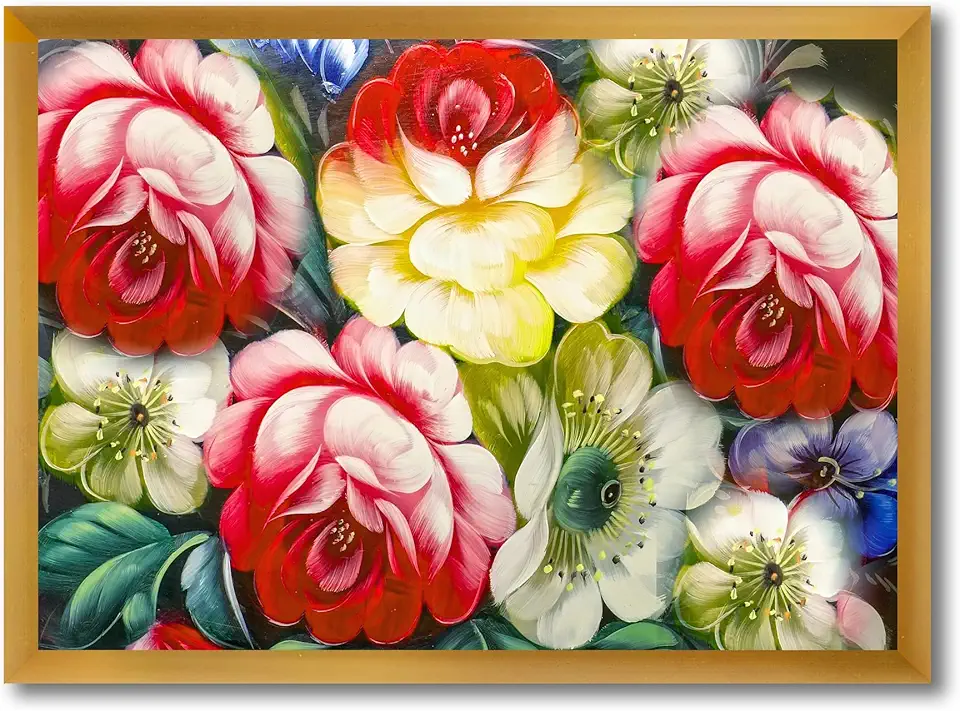 Vintage VIbrant Red & Yellow Flower Still Life I Traditional Framed Wall Art