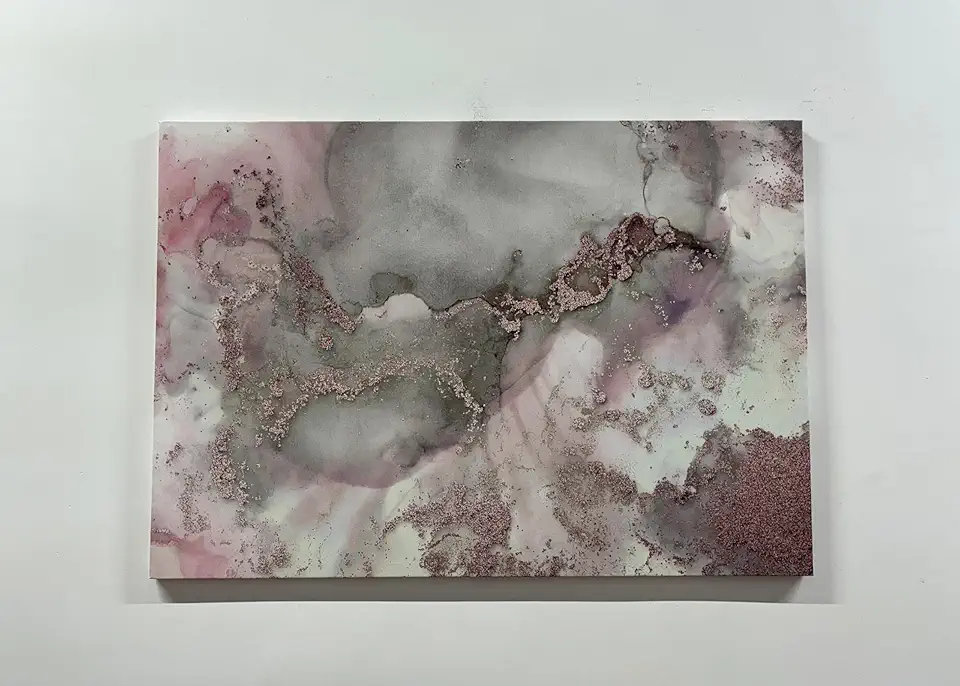 Stunning Pink And Gray Marble Abstract Modern Canvas Art Featuring Alcohol Ink Techniques For A Unique Artistic Look - 1PC - 100x235