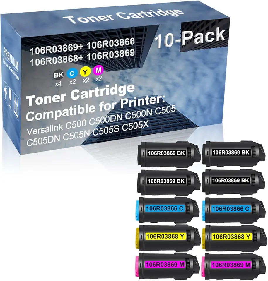10-Pack (4BK+2C+2Y+2M) Compatible High Capacity 106R03869+ 106R03866+ 106R03868+ 106R03869 Toner Cartridge Used for Versalink C500 C500DN C500N C505 C505DN C505N C505S C505X Printer