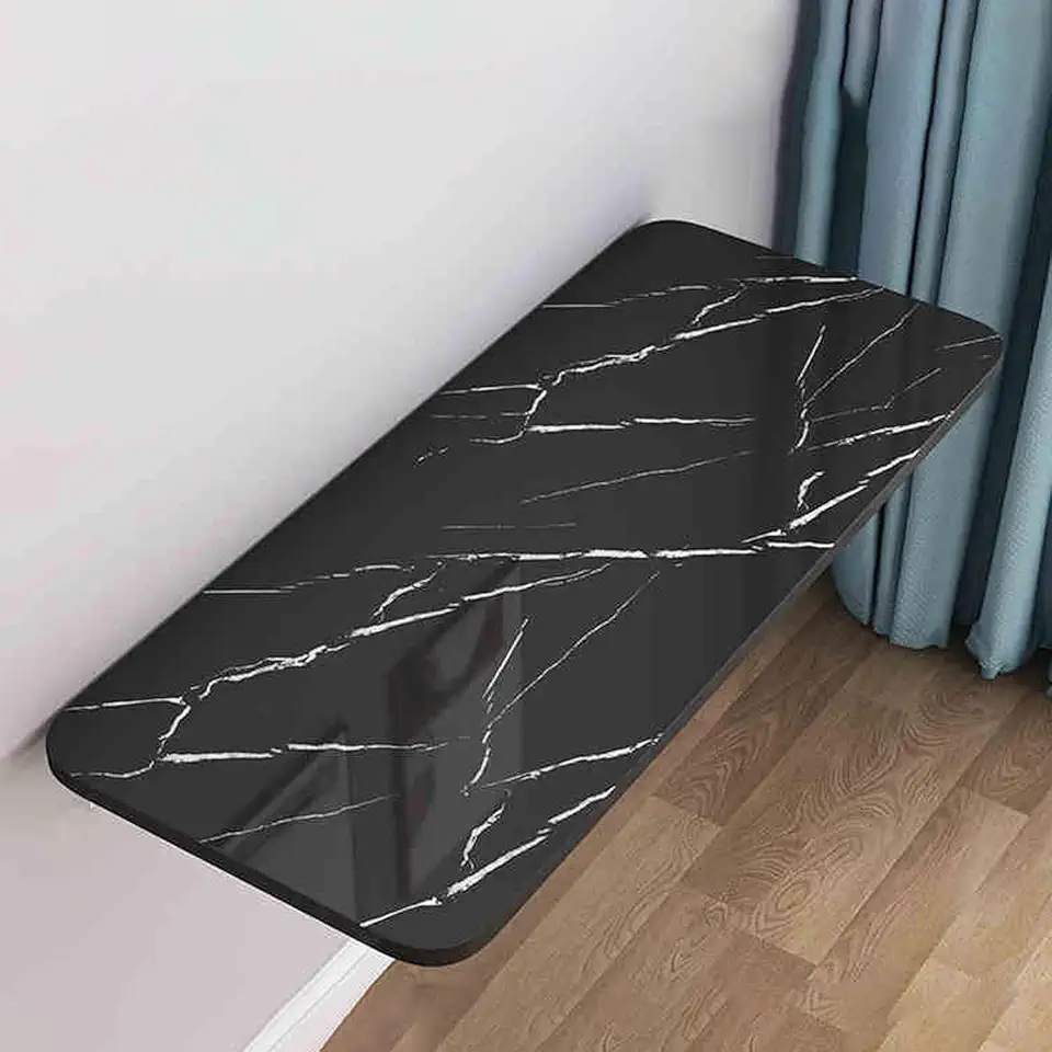 Foldable Mounted Dining Table for and Living Room Space Saving Floating Desk with Wood Hanging Computer Study Bedroom (Black 40 * 80cm)
