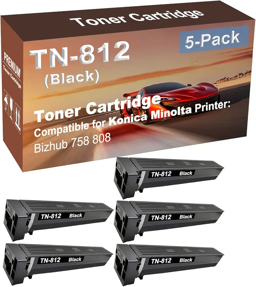 5-Pack Compatible High Capacity 758 808 Printer Toner Cartridge Replacement for Konica Minolta TN812 TN-812 Printer Cartridge (Black)