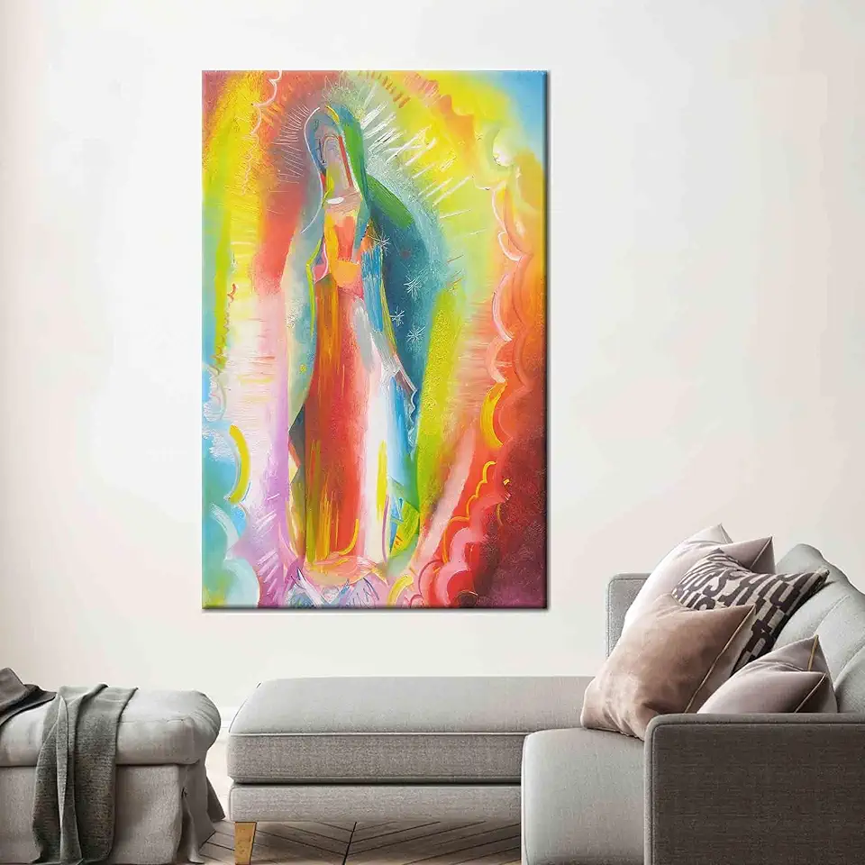 Modern Vibrantly Colored Canvas Art Featuring The Beautiful Artwork Of Our Lady Of Guadalupe Perfect For A Touch Of Religious Inspiration In Any Room Decor - 1PC - 100x235