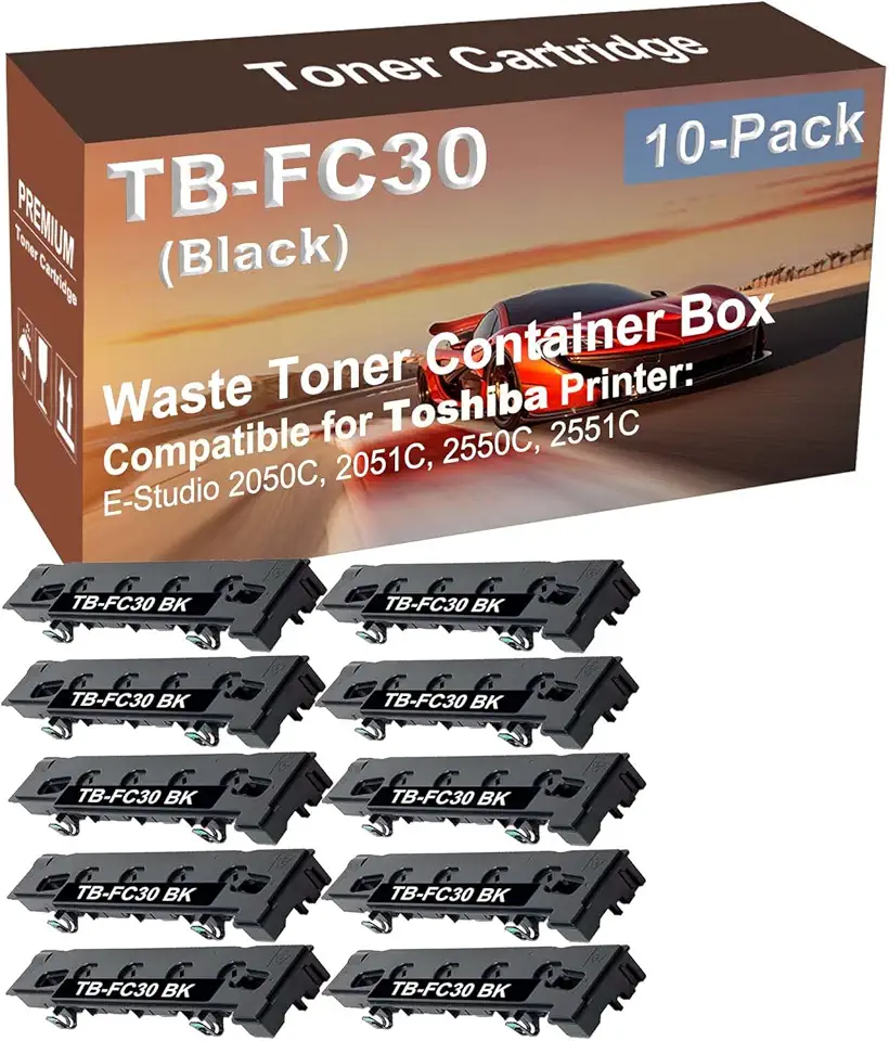 10-Pack Compatible High Yield 2050C, 2051C, 2550C, 2551C Printer Waste Toner Container Box Replacement for Toshiba TB-FC30 TBFC30 Toner Cartridge (Black)