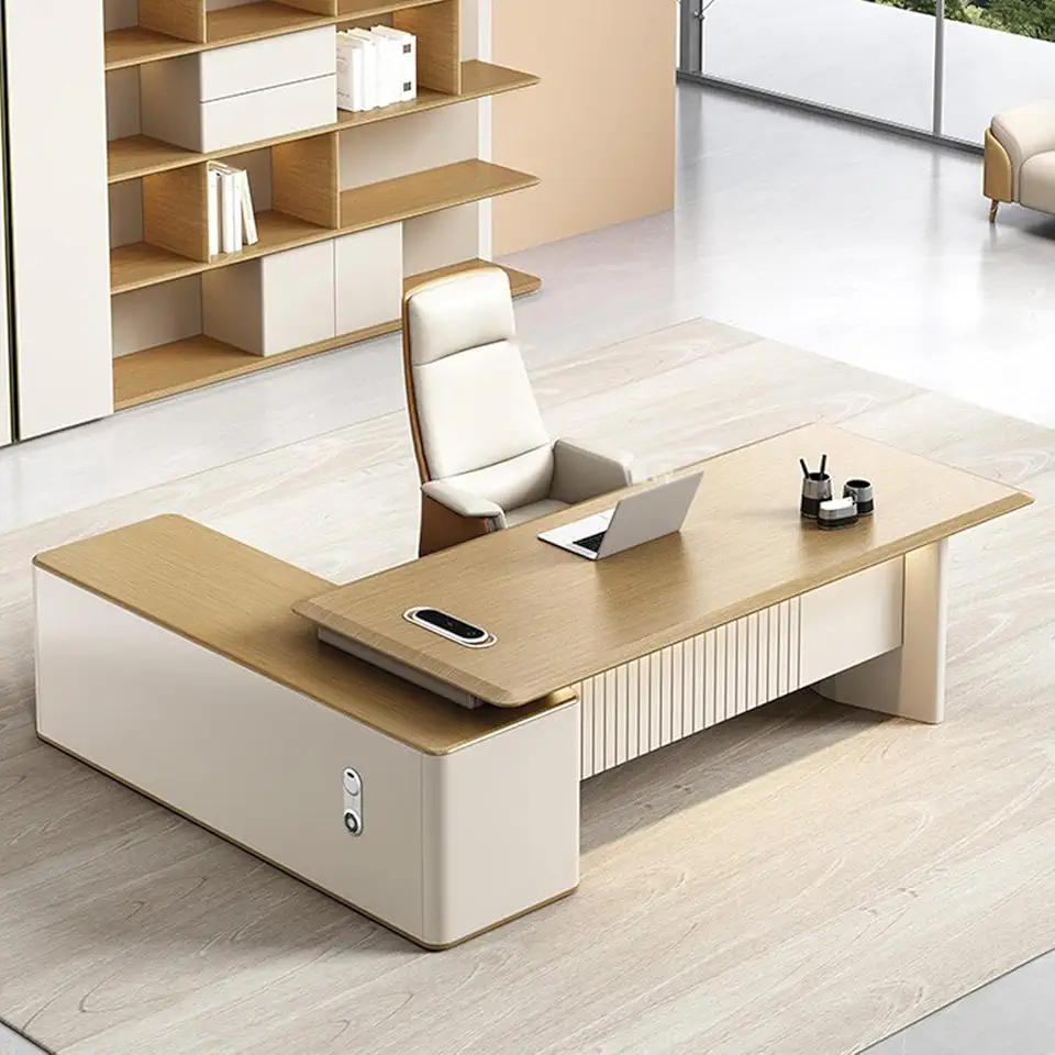 OUDINI Executive Desk with Thickened Frame and Board Writing Study Desk Computer Desk Extra Large Workstation Business Furniture Set, 2.4m