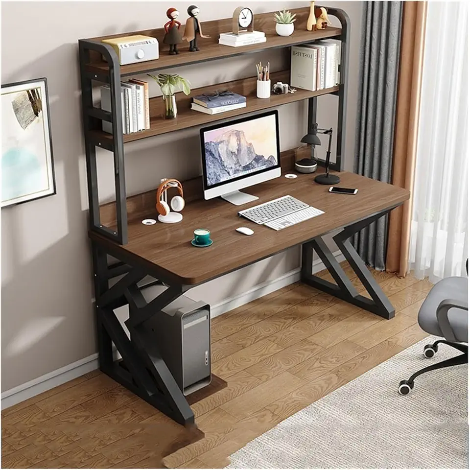 Sit Stand Desk Pc Table Desktop Home Desk Hutch All-in-one Combo Hole Board Study Gaming Bedroom Office Study Writing Table(Brown,150x60x170cm)