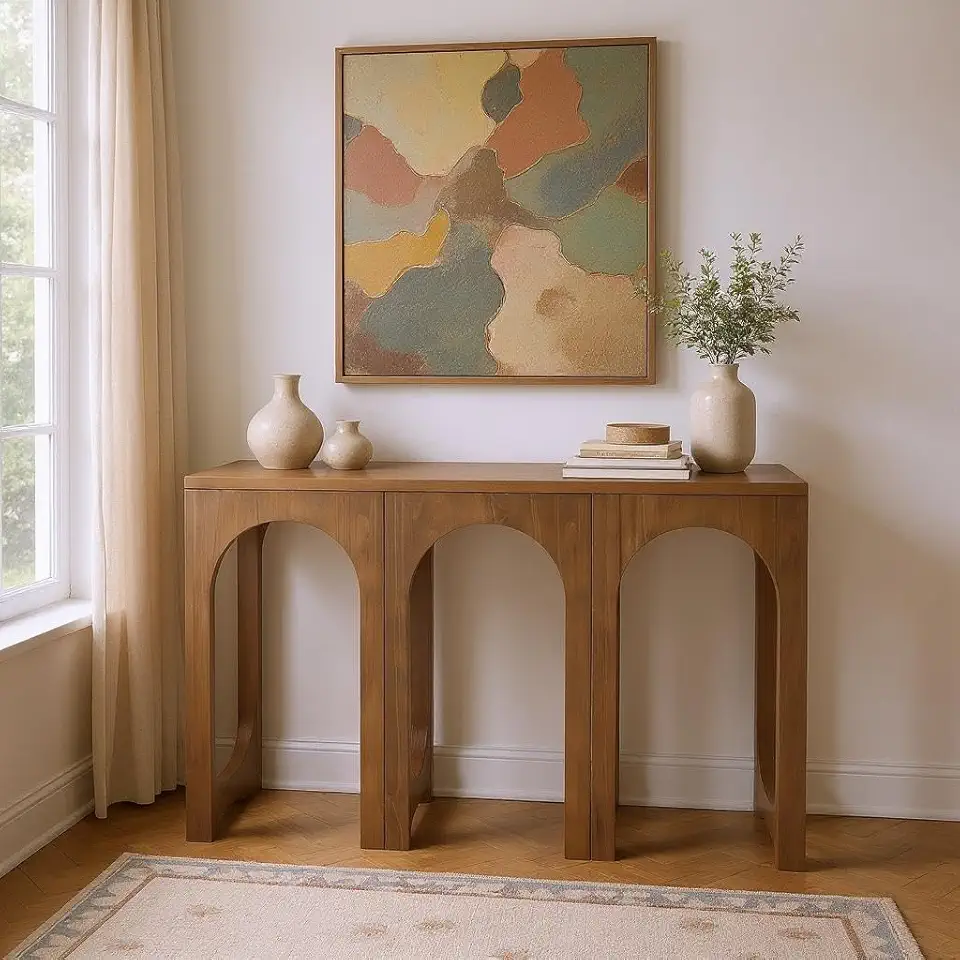 Eclectic 47 Inch Console Table for Living Room, Entry Way, Behind The Couch, Pecan