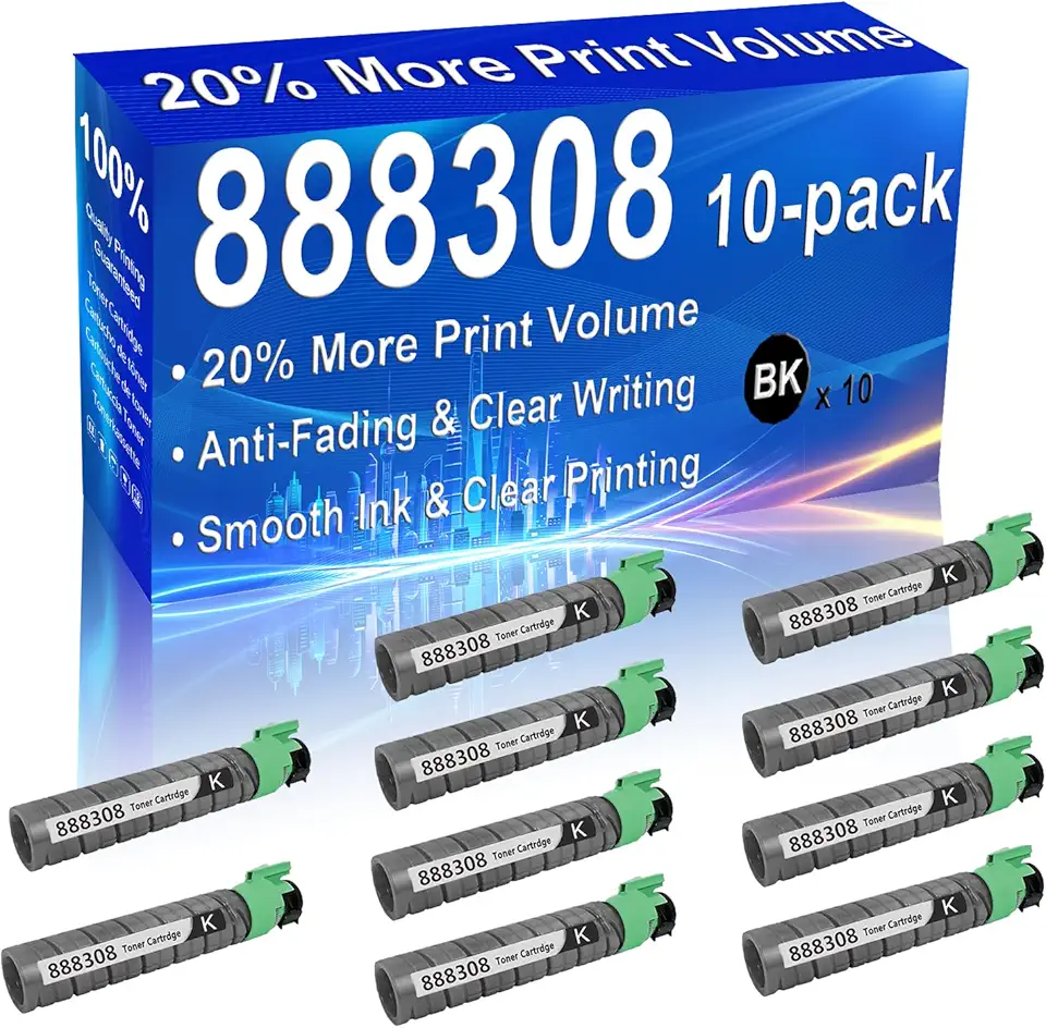 10-Pack (Black) Compatible Aficio CL4000DN, Aficio SP C410DN Laser Toner Cartridge (High Capacity) Replacement for 888308 Printer Toner Cartridge