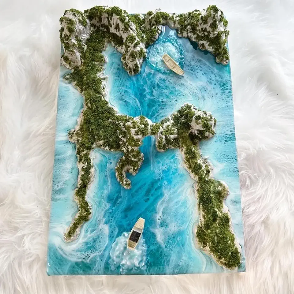 RESINHOMEFURNITURE 3D Island Epoxy Table Coffee Table Living Room Table Dining Table Console Table Patio Table Kitchen Table Centre Table Bar Counter Table Side Table (Without Stand, 90 x 36 Inches)