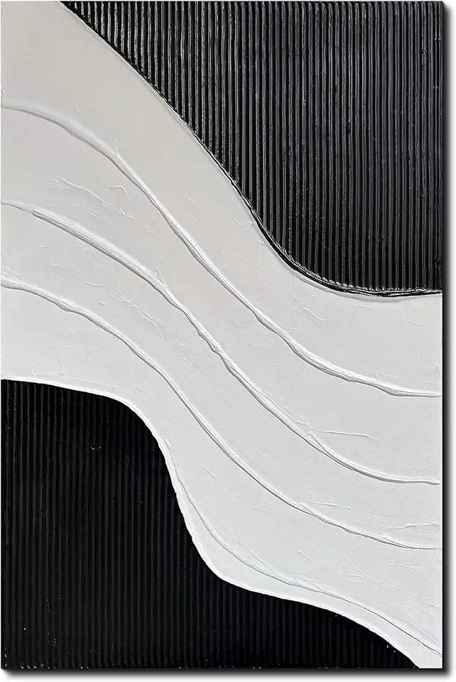 Creespi Hand-Painted Black and White Abstract Canvas Wall Art,Minimalist Thick Textured Oil Painting for Wall Decor 24x36 inch