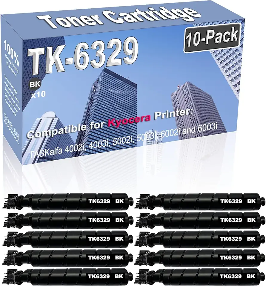 10-Pack (Black) Compatible High Capacity TK6329 TK-6329 TK-6329K 1T02NK0CS0 Toner Cartridge Used for Kyocera TASKalfa 4002i 4003i 5002i 5003i 6002i and 6003i Printer