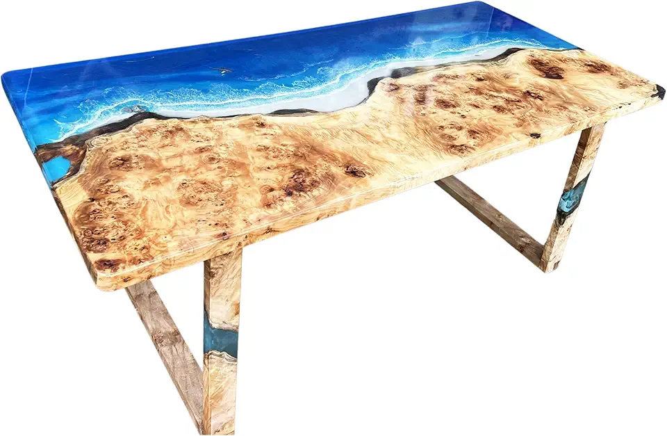 Custom Live Edge Epoxy Table, Personalized Light Wood Blue Resin Epoxy Table, Dining Room Table, Resin Ocean Table, Epoxy Resin Table, Coffee Table, Living Room Table, Kitchen Table (48x80 inch)