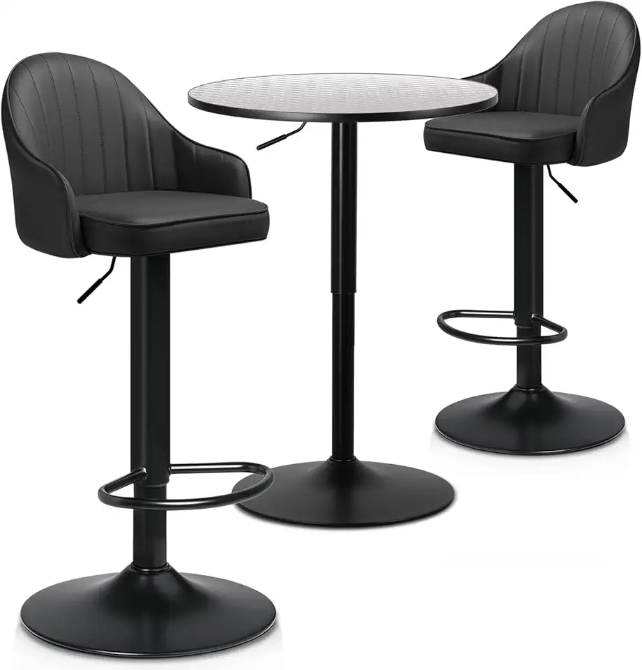 Magshion 3 Piece Bar Dining and Chair Set, Shell Back Bar Stools Set of 2 PU Leather Counter Height Adjustable Swivel Barstools and 360°Swivel Modern Cocktail Bistro Table for Pub Kitchen Dining Room