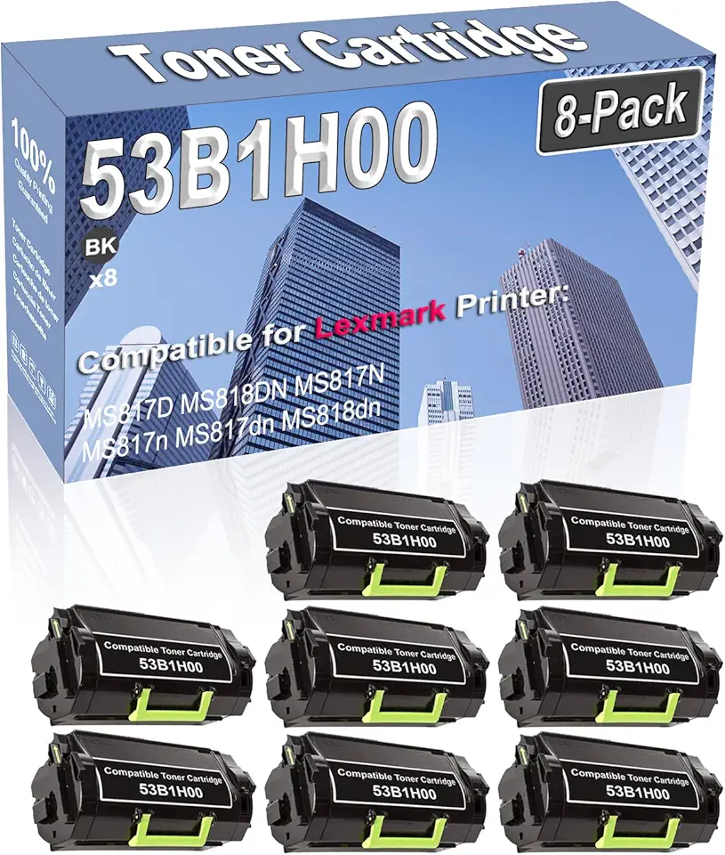 8-Pack Compatible High Capacity 53B1H00 Printer Cartridge use for MS817D MS818DN MS817N MS817n MS817dn MS818dn Toner Cartridge (Black)