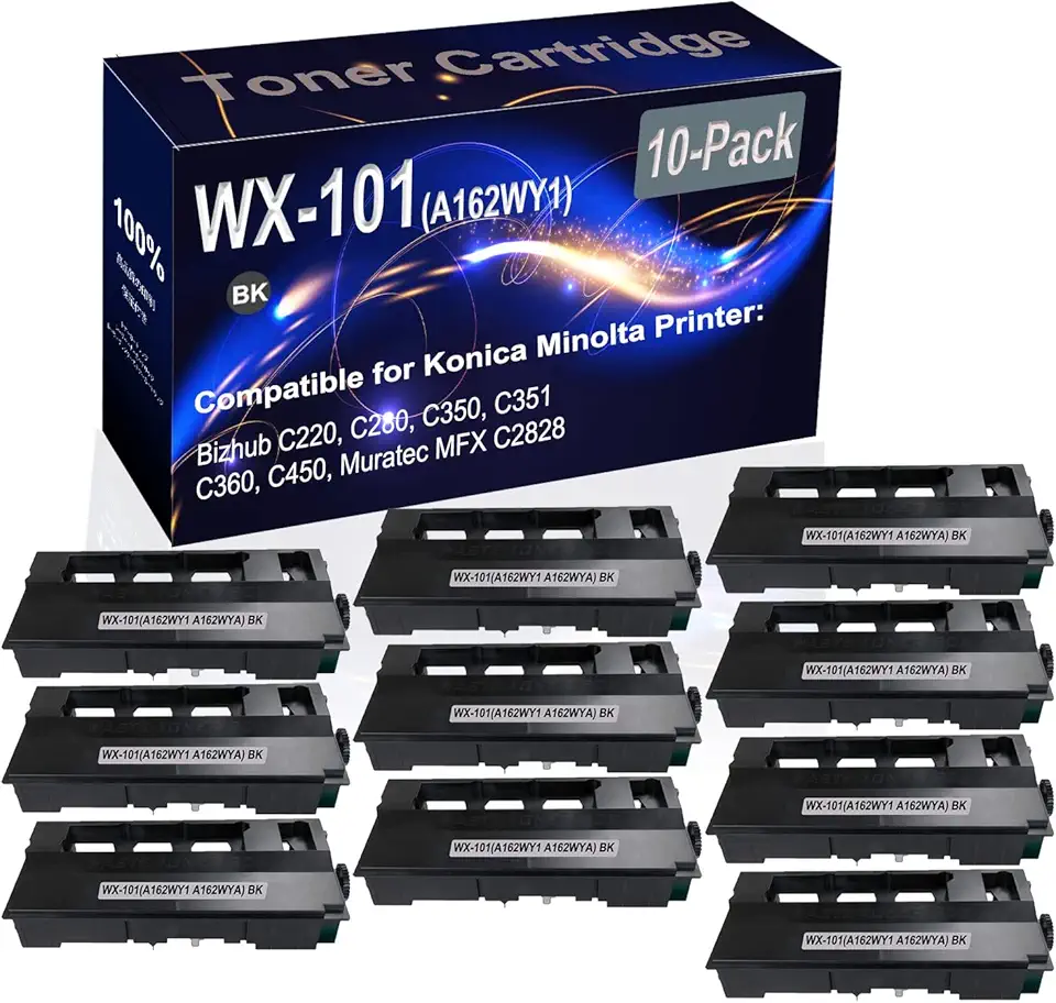 10-Pack (Black) Compatible Bizhub C220 C280 C350 C351 C360 Waste Toner Container Box (High Capacity) Replacement for Konica Minolta WX101 WX-101 (A162WY1 A162WYA) Laser Printer Cartridge