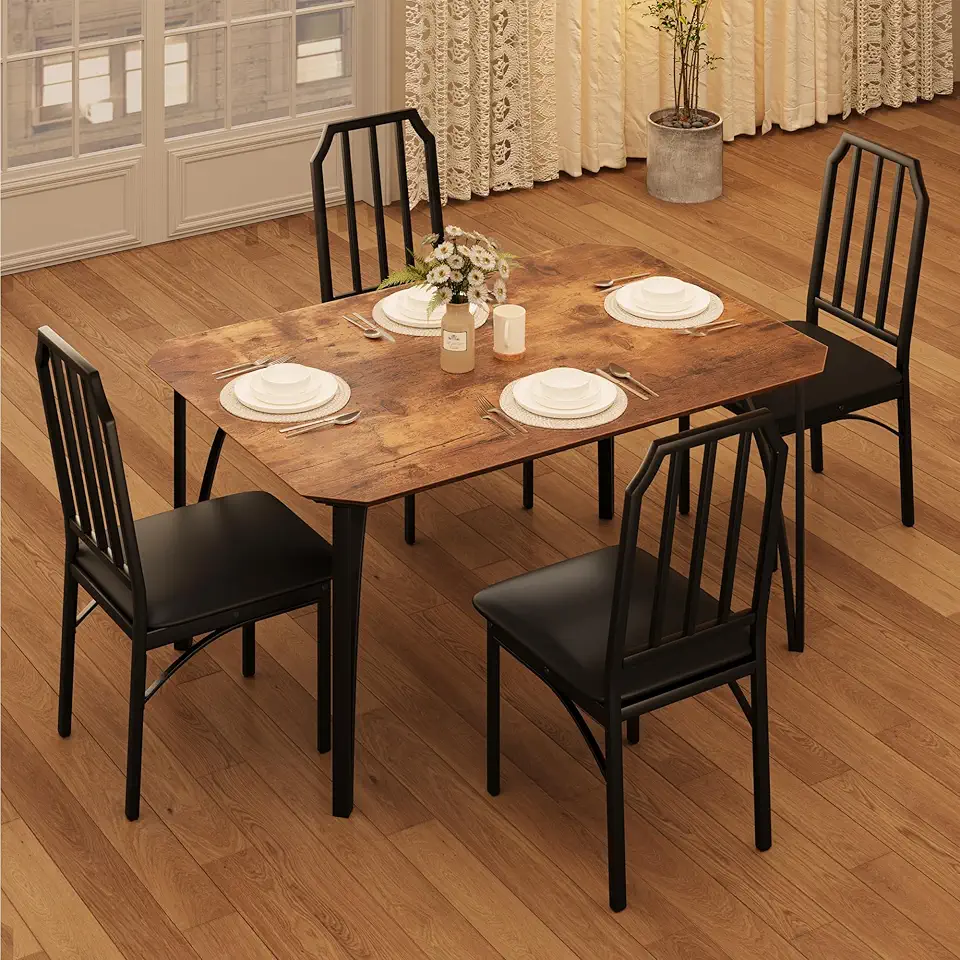 Dining Table Set for 2-4 People, Kitchen Table and Chairs with Chamfer Design, Dining Room Table Set with Cushion Seats for Kitchen, Home Kitchen, Apartment