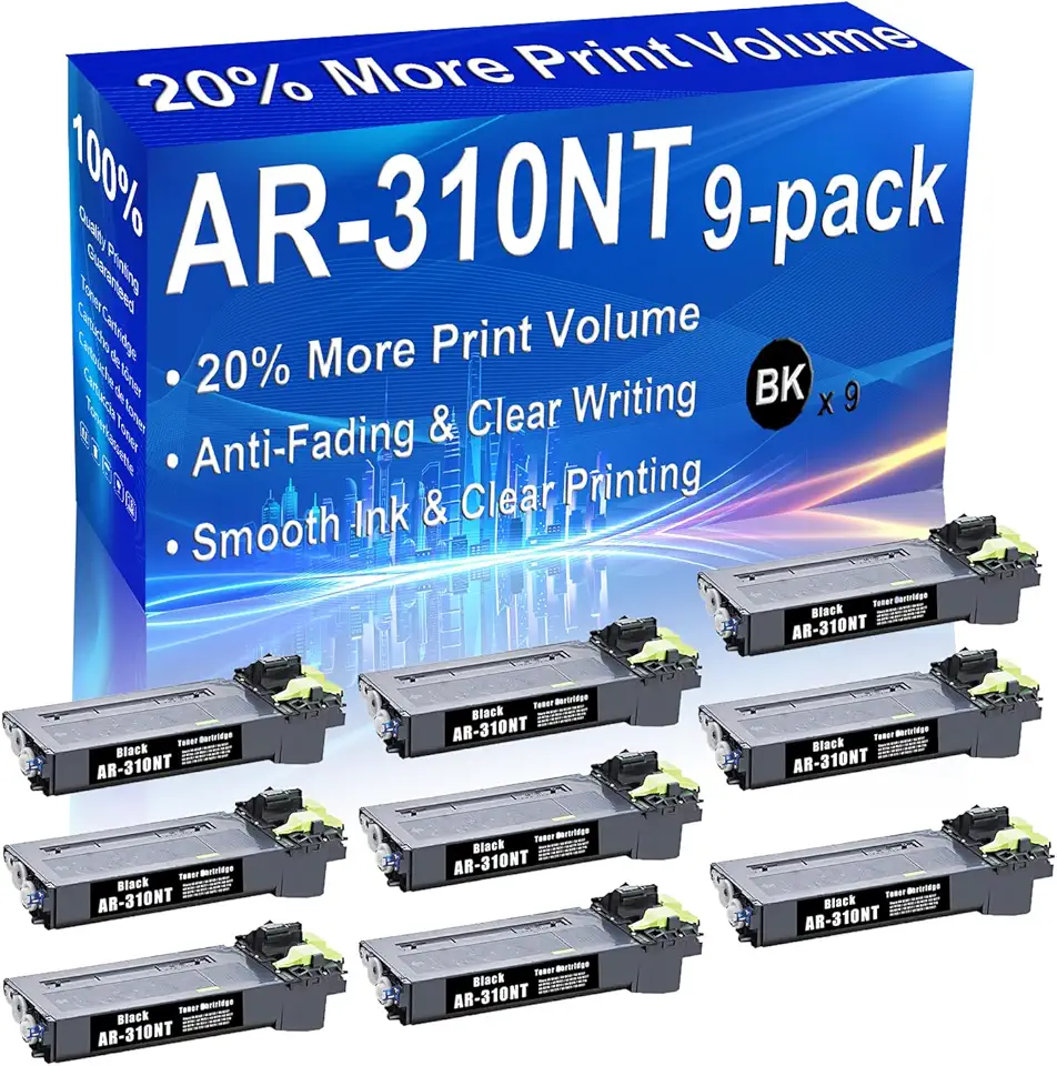 9-Pack (Black) Compatible AR M208, AR M236, AR M237, AR M256 Laser Toner Cartridge (High Capacity) Replacement for AR-310NT Printer Toner Cartridge