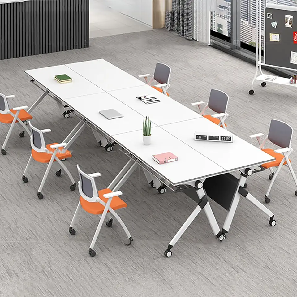 Conference Table Foldable Meeting Tables, Flip Top Rolling Mobile Table with Silent Locking Wheels, for Office, Conference Rooms, Training Rooms(63 * 22 * 29 in)