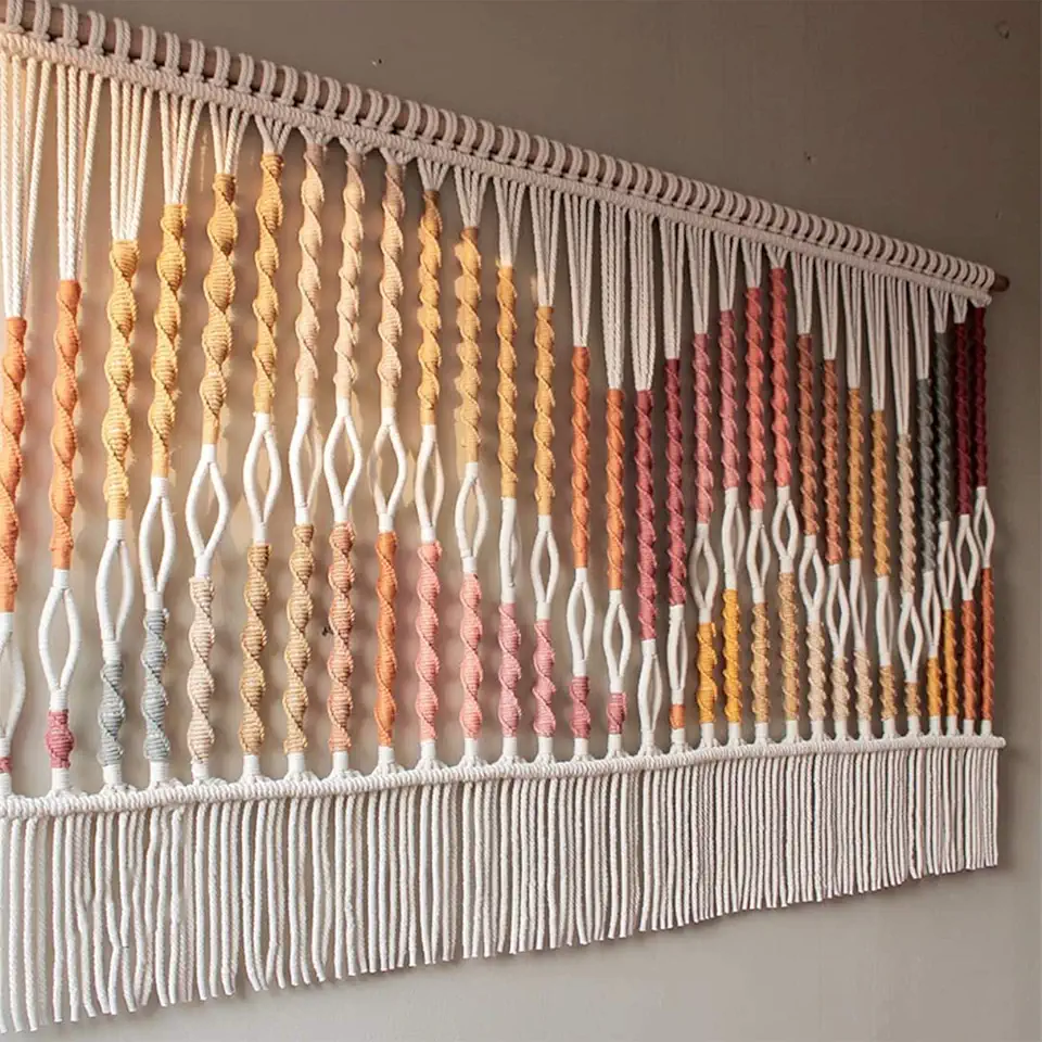 Macrame Wall Hanging Tapestry Gradient Colorful Wave-Shaped Decor,Handmake Art Woven Tapestries Cotton Rope Wall Pediments Home Decor (B51.18 X 43.30 in)