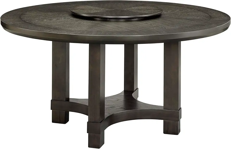 Transitional Dark Brown Round Table Single Pedestal Base with Lazy Susan Wooden Dining Furniture for Everyday Use and Parties