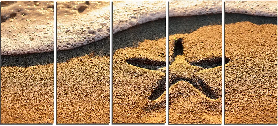 Designart PT13817-60-28-5PE Starfish WavesLarge Beach Canvas Wall Art, 28'' H x 60'' W x 1'' D 5PE