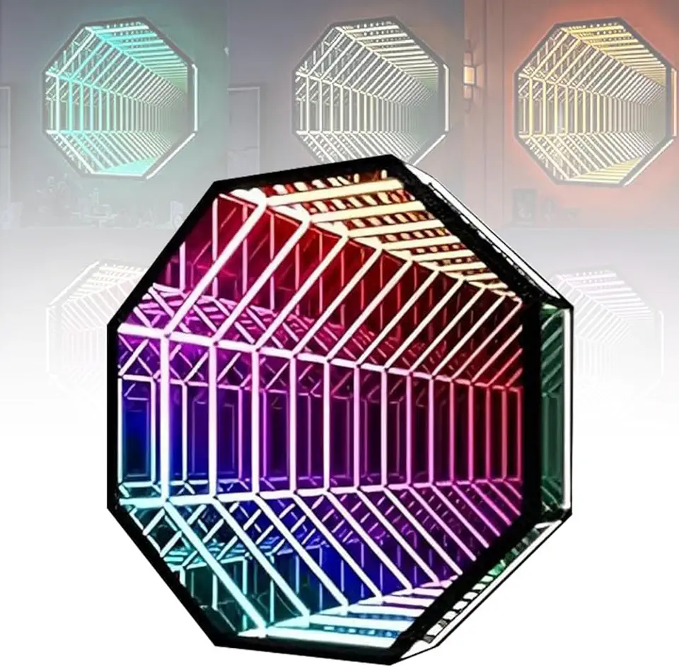 3D Octagon Infinity Mirror Light,Remote Control Led Lamp,Multicolor Art Light,Easy to Install,for Home Bedroom Living Room (50cm/19.7)