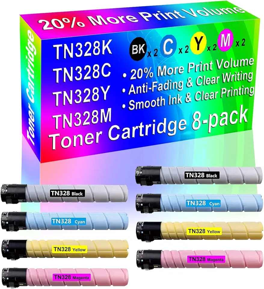 8-Pack (2BK+2C+2Y+2M) Compatible Bizhub C250i C300i C360i Printer Toner Cartridge Replacement for Konica Minolta (2X TN-328K 2X TN-328C 2X TN-328Y 2X TN-328M) Toner Cartridge