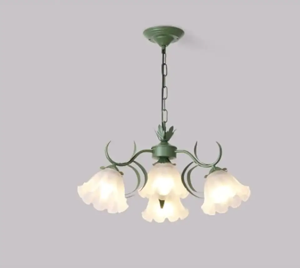 French Garden Green Ceiling Chandelier for Living Room Bedroom Villa Flower Light Romantic Restaurant Iron Art Pendant Lamp