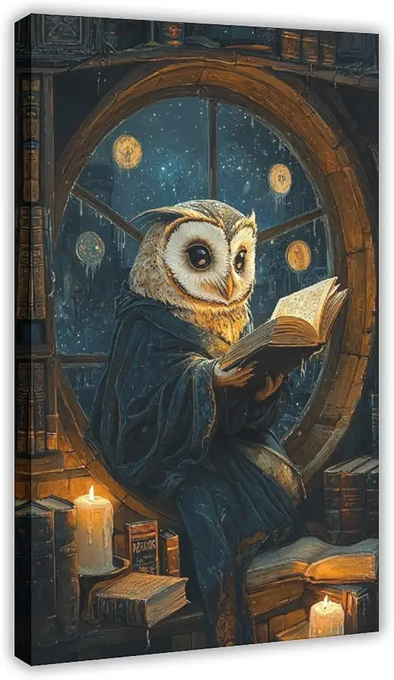 Anthropomorphic Owl Reading Poster – Surreal Library Wall Decor for Readers, Book Nooks And Study Rooms Art Wall Decoration Poster Family Bar Restaurant Garage Cafe Art Sign Gift 20x30inch(50x75cm)